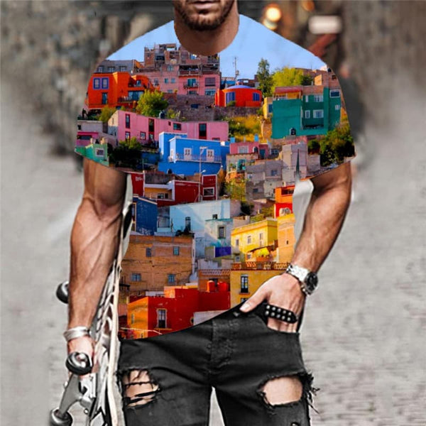 
City T-shirt Men House Shirt Print Colorful Anime Clothes Harajuku Tshirt Printed
                