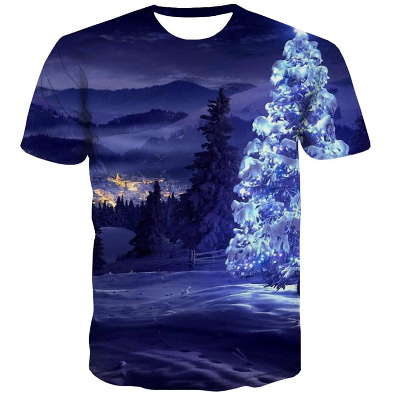 Christmas Tree T-shirt Men Landscape Tshirts Cool Christmas Tshirts Casual Party T shirts Funny