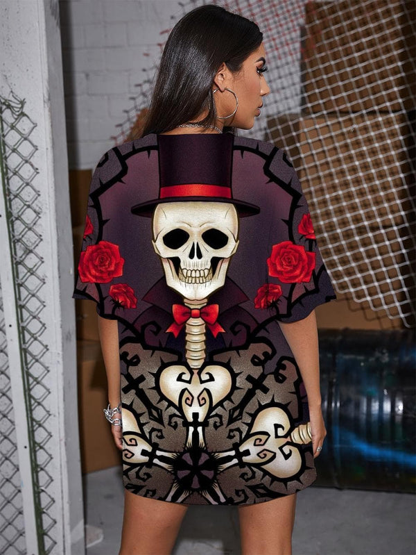
Skull T Shirt Women Skeleton Tshirt Printed Flower Summer Hip Hop Funny T shirts
                