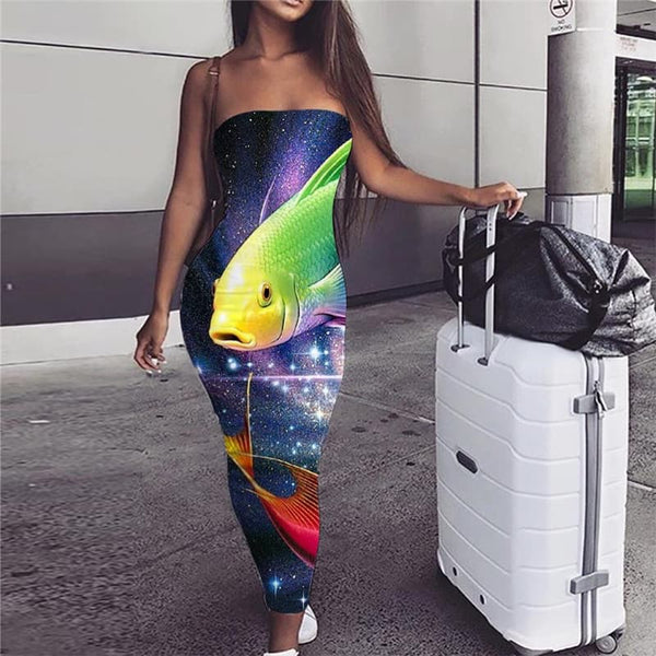 Fish Dress Women Space Galaxy sleeveless Colorful Ladies Dresses Nebula Bodycon Dress Animal 3d Print