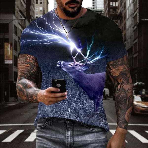 Deer T shirt Men Animal Anime Clothes Lightning Tshirt Printed Christmas Funny T shirts