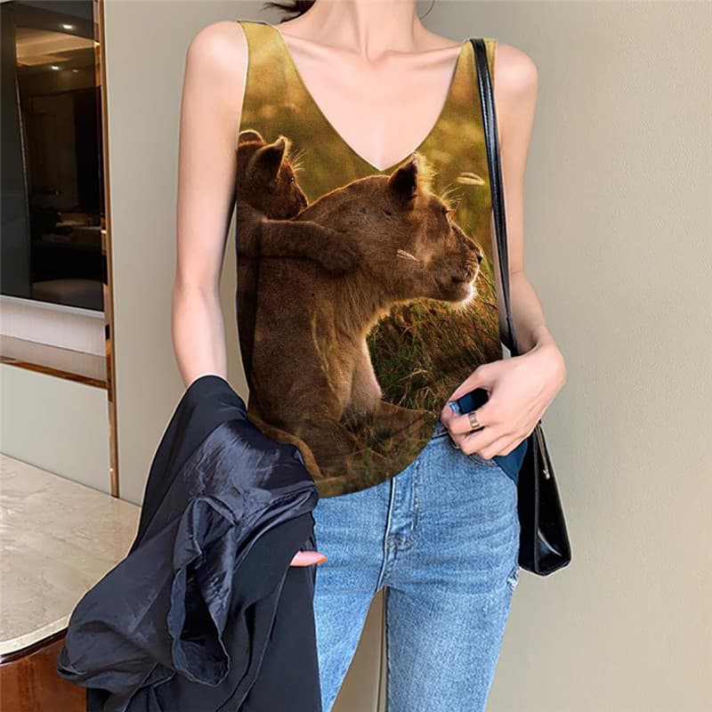 Lion Tank Top Women Animal Vest Printed Anime Funny Top Lovely Anime Clothes Street Vest Print