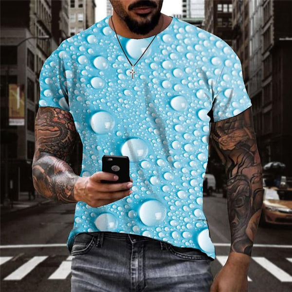 Raindrop T-shirt Men Blue Tshirt Printed Retro Funny T shirts Novel Shirt Print