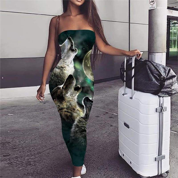 Wolf Dress Women Animal Vestido Sexy Anime Sundress Moon Ladies Dresses Wolf Pack 3d Print - KYKU