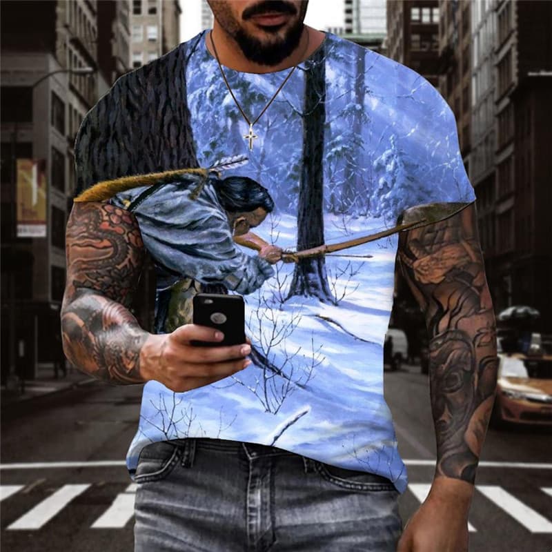 Animal T-shirt Men Hunting Tshirt Printed Landscape Tshirts Casual Snow Anime Clothes