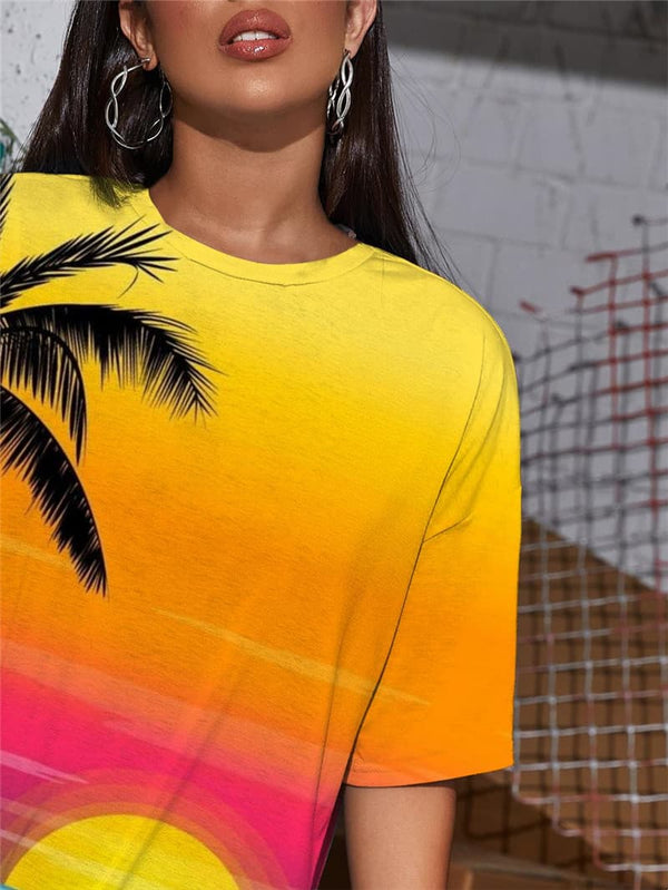 
Hawaii T Shirt Women Coconut Tree Funny T shirts Moon Punk Rock Landscape Shirt Print
                