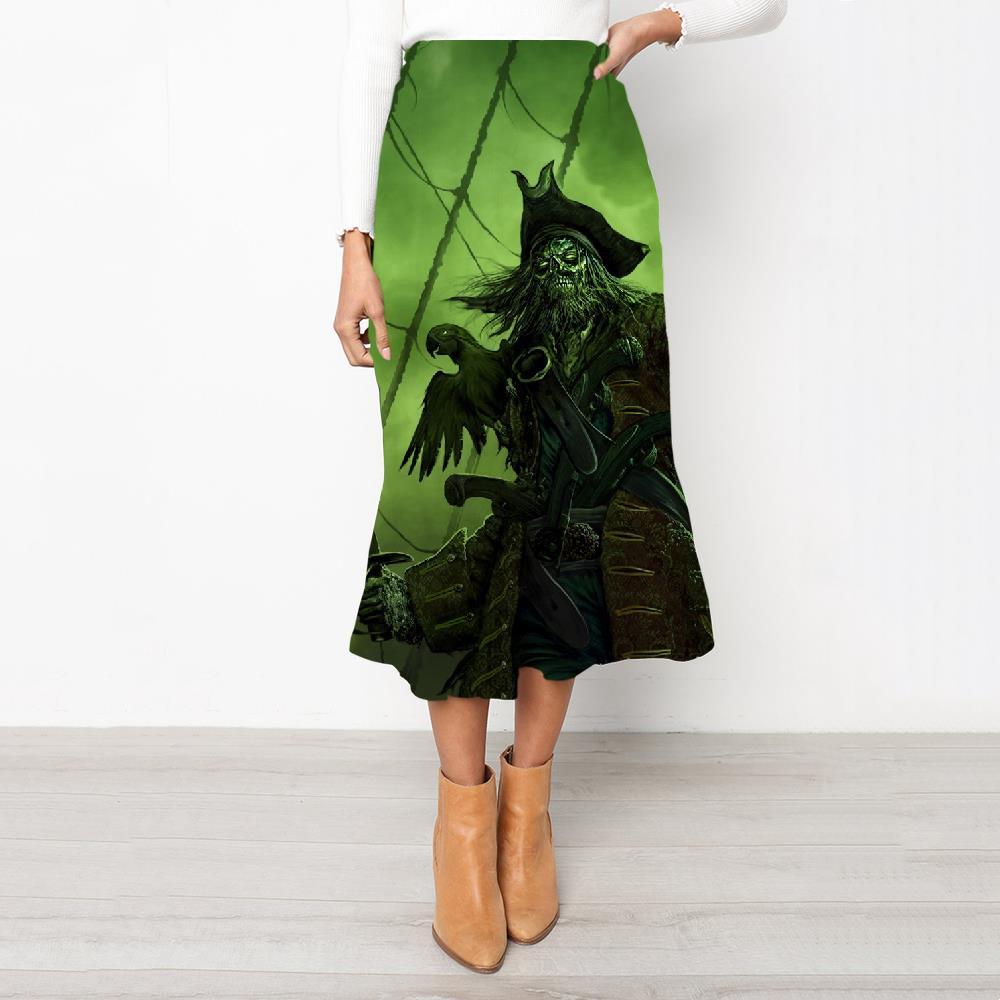 Skull Skirts Women Punk School skirt Pirate Rock Frauen Green High waist skirts Captain Skirt Ladies - KYKU