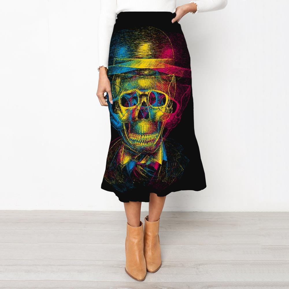 Skull Skirts Women Punk Skirt Ladies Psychedelic Rock Frauen Hat High waist skirts - KYKU