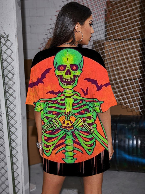 
Skull T-shirt Women Skeleton Summer Halloween Gothic Moon Tshirt Printed Crow Shirt Print
                