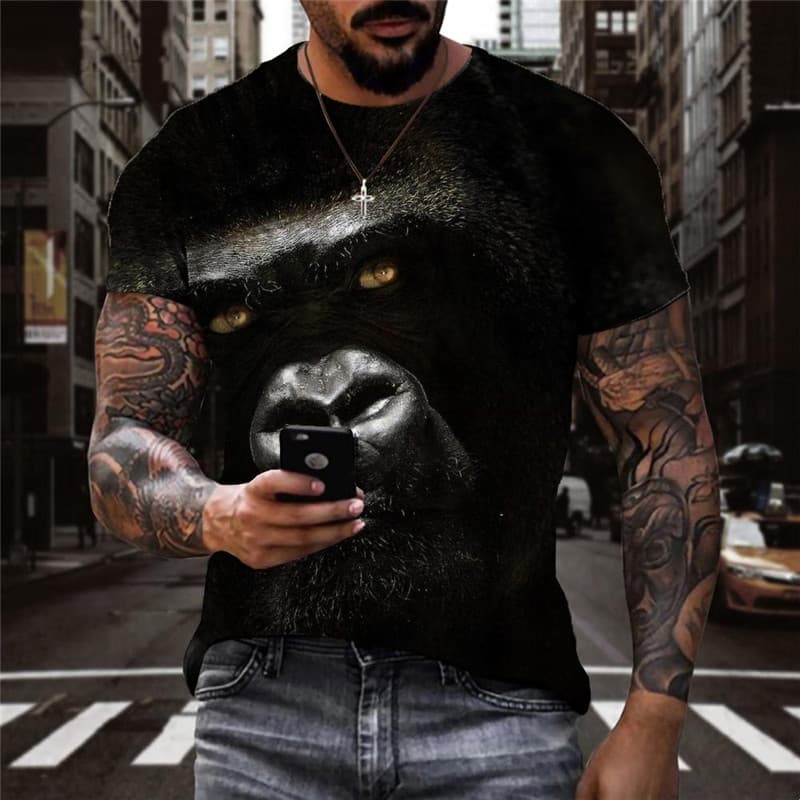 Orangutan T-shirt Men Animal T-shirts 3d Ferocious Tshirts Casual Black Tshirt Printed