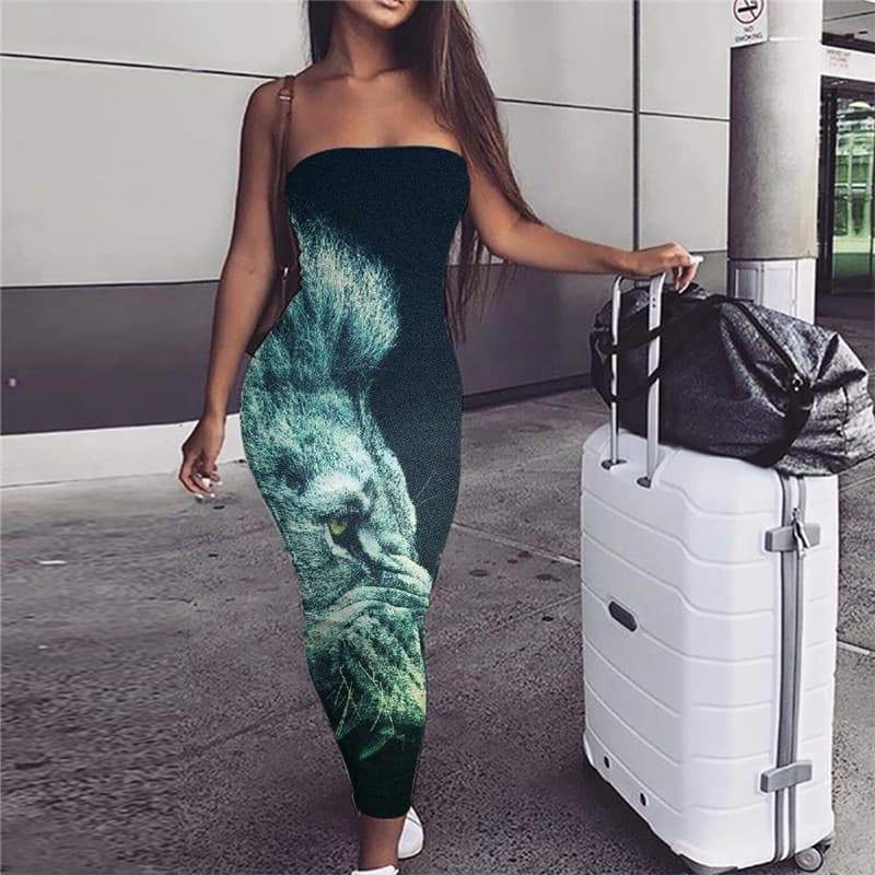 Lion Dress Women Animal Vestido Sexy Anime Bodycon Dress Green Ladies Dresses Ferocious Party - KYKU