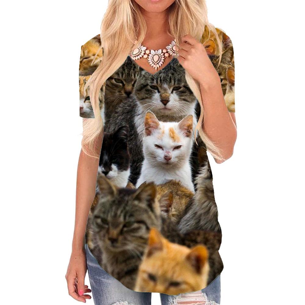 Cat T Shirt Women Animal Tshirts Printed Home V-neck Tshirt Lovely T-shirts 3d Harajuku Shirt Print