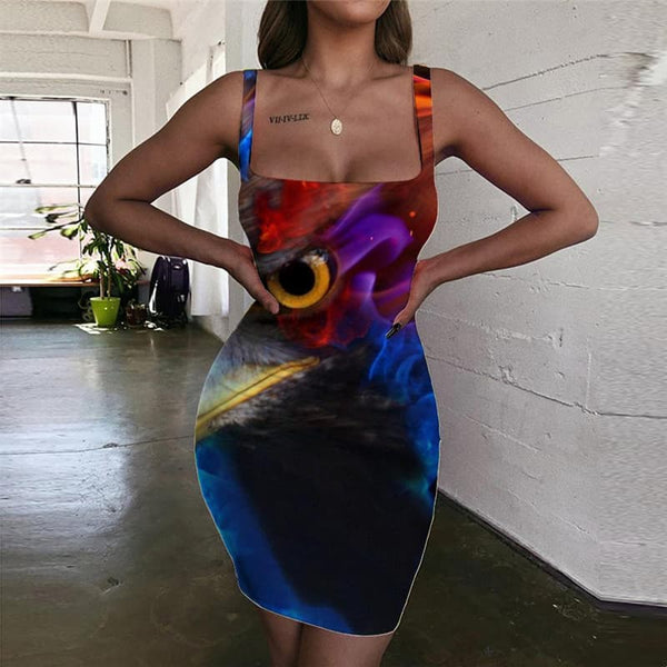 Flame Dress Women Eagle Ladies Dresses Animal Vestido Sexy Ferocious 3d Print