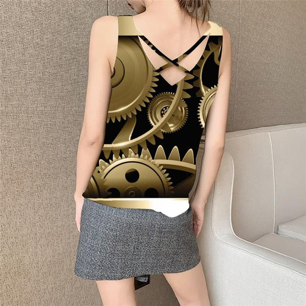
Metal Tank Top Women Engine Vest Print Gear Anime Clothes Golden Sleeveless 3d
                