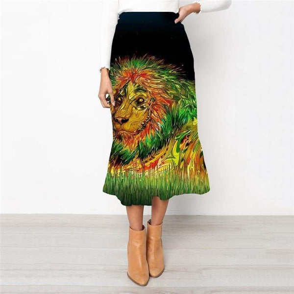 Lion Skirts Women Animal High waist skirts Anime Skirt Ladies Colorful School skirt Painting Rock Frauen - KYKU