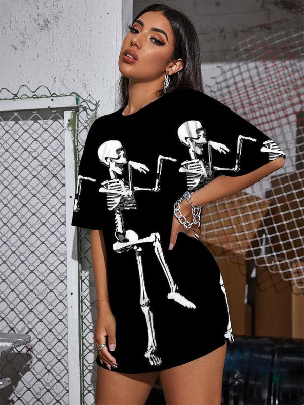
Skull T Shirt Women Skeleton Funny T shirts Dancing Summer Funny Punk Rock
                
