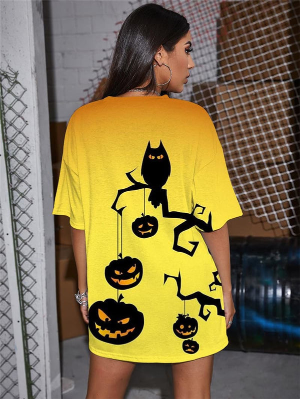 
Pumpkin T-shirt Women Halloween Shirt Print Bat Punk Rock Moon Funny T shirts
                
