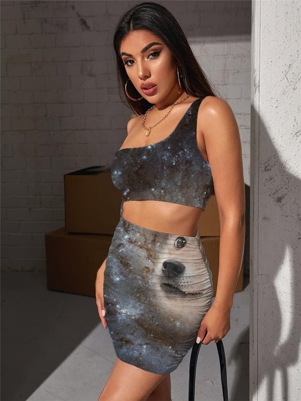 
Dog Dress Women Animal Pleating Galaxy Vestido Sexy Harajuku Halter Sleeveless
                