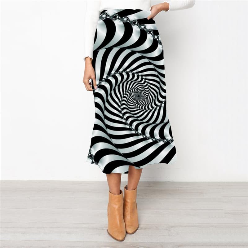 Dizziness Skirts Women Black And White High waist skirts Abstract Rock Frauen Psychedelic School skirt