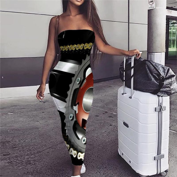 Engine Dress Women Gear Vestido Sexy Metal Bodycon Dress Womens Clothing Summer