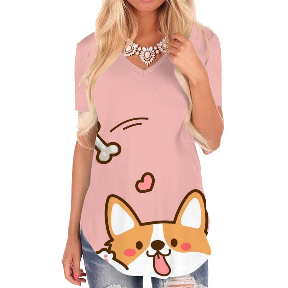 Animal T Shirt Women Dog Shirt Print Love T-shirts 3d Bone V-neck Tshirt Lovely Funny T shirts