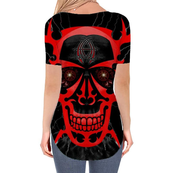 
Skull T Shirt Women Punk V-neck Tshirt Red Shirt Print Devil T-shirts 3d
                