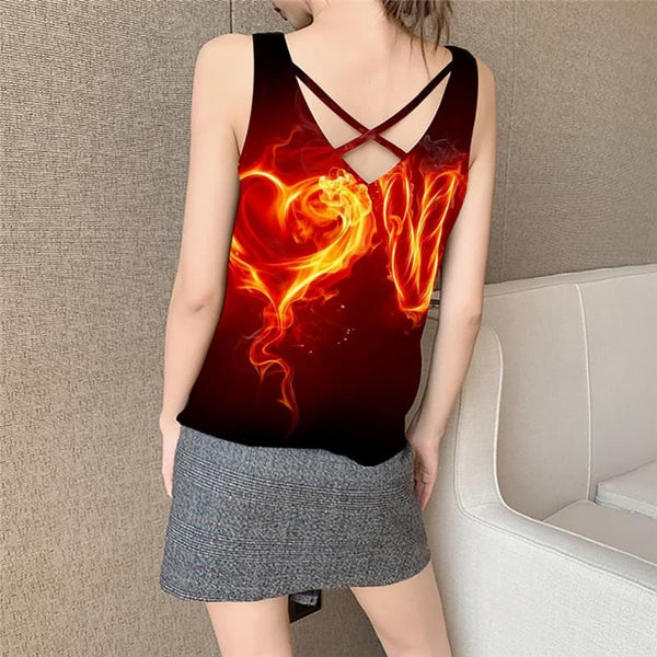 
Flame Tank-Top women Love Anime Clothes Couple Vest Print Womens Clothing Silky
                