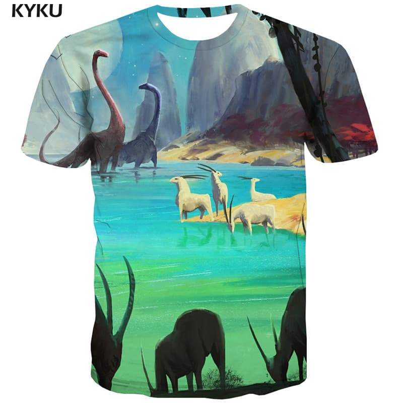 Ocean T shirts Men Graffiti Tshirts Cool Animal Shirt Print Street Tshirts Casual - KYKU