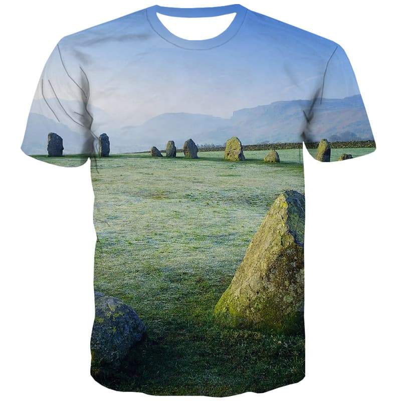 Landscape T-shirt Men Lawn Tshirts Casual Mountain T-shirts Graphic Stone T-shirts 3d - KYKU