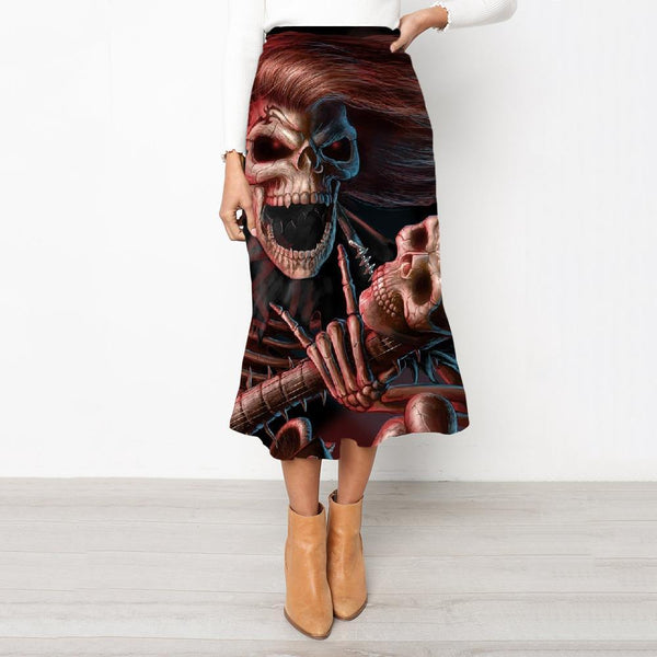 Skull Skirts Women Punk Rock Frauen Devil School skirt Music Skirt Ladies - KYKU