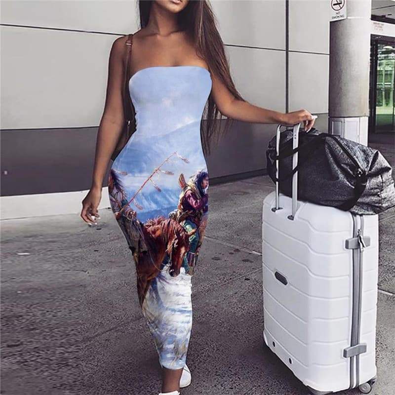 Indios Dress Women Horse Boho Snow Bodycon Dress  Party Fishing Vestido Sexy - KYKU
