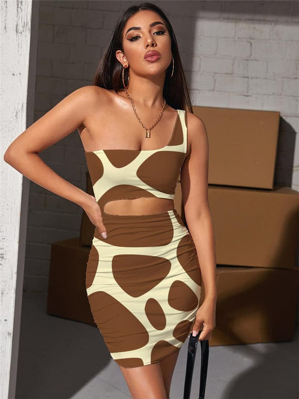 Animal Dress Women Giraffe Hollow out Dresses Brindle Halter Sleeveless Psychedelic Vestido Sexy