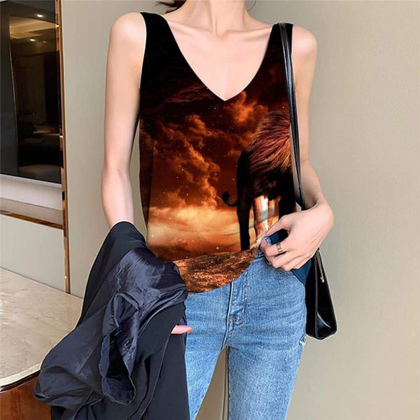 Lion Tank Top Women Animal Tank Tops Casual Anime Vest Printed Galaxy Vest Print Moon Sleeveless 3d - KYKU