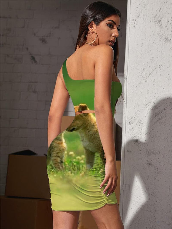 
Dog Dresses Women Cat Vestido Sexy Animal Pleating Lovely Halter Sleeveless
                