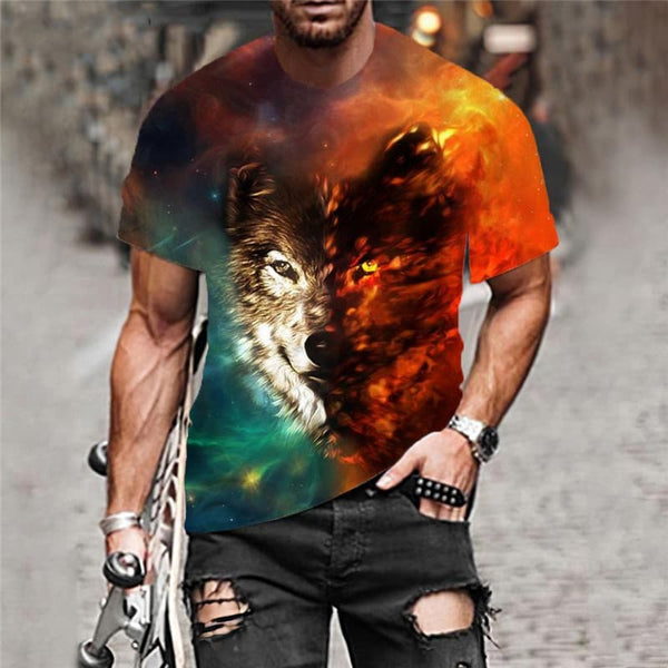 
Wolf T shirt Men Animal Tshirt Printed Flame Tshirts Casual Nebula T-shirts 3d
                