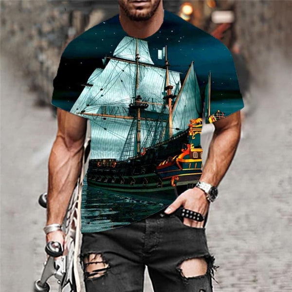 
Pirate T-shirt Men Sail Anime Clothes Galaxy Tshirt Printed Ocean Shirt Print
                