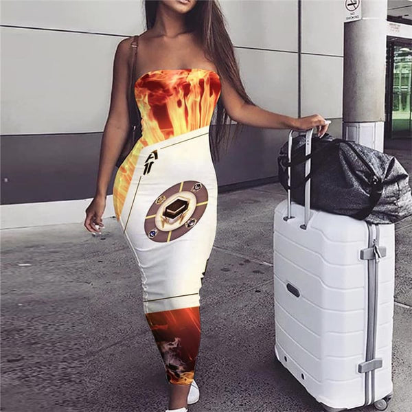 Flame Dress Women Poker Party Hip Hop 3d Print Womens Clothing Casual Ladies