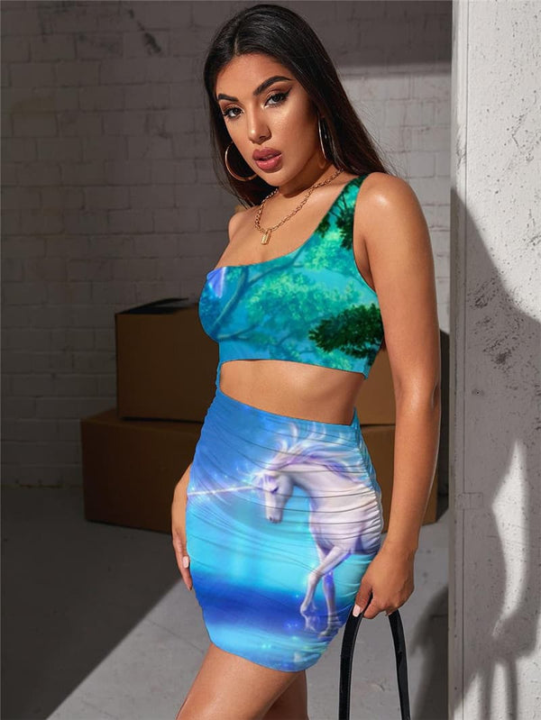 
Unicorn Dresses Women Bird 3d Print Forest Pleating Animal Hollow out Dresses
                