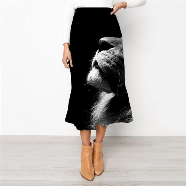 Lion Skirt Women Animal High waist skirts Anime Rock Frauen Black School skirt Harajuku Skirt Ladies - KYKU