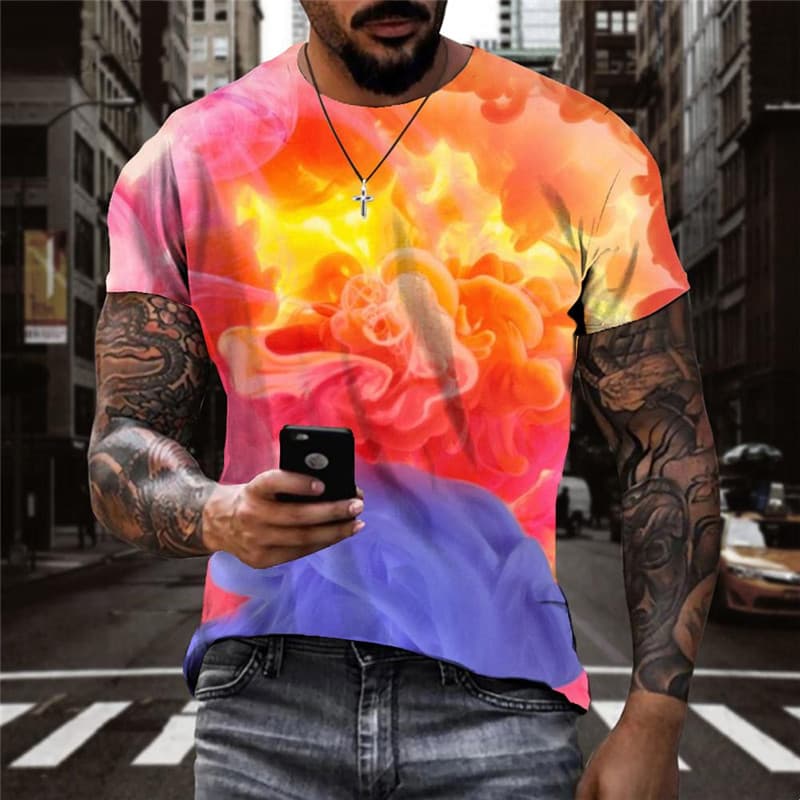 Smoke T-shirt Men Colorful Anime Clothes Pigment Funny T shirts Retro Shirt Print