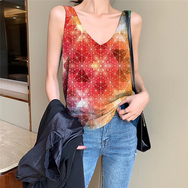 Colorful Tank-Top women Cube Sleeveless 3d Geometry Funny Top Street Tank Tops Casual