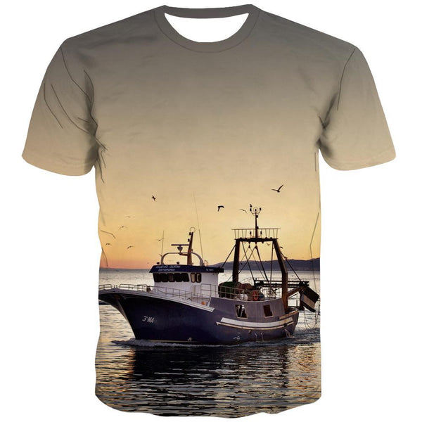 fishing T shirts Men fish Shirt Print boat Tshirts Novelty Short Sleeve - KYKU