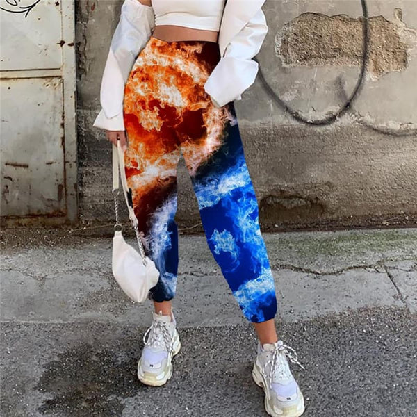 Flame Pants Women Yinyang Trouser Funny High Waist Pants Women Sweatpants