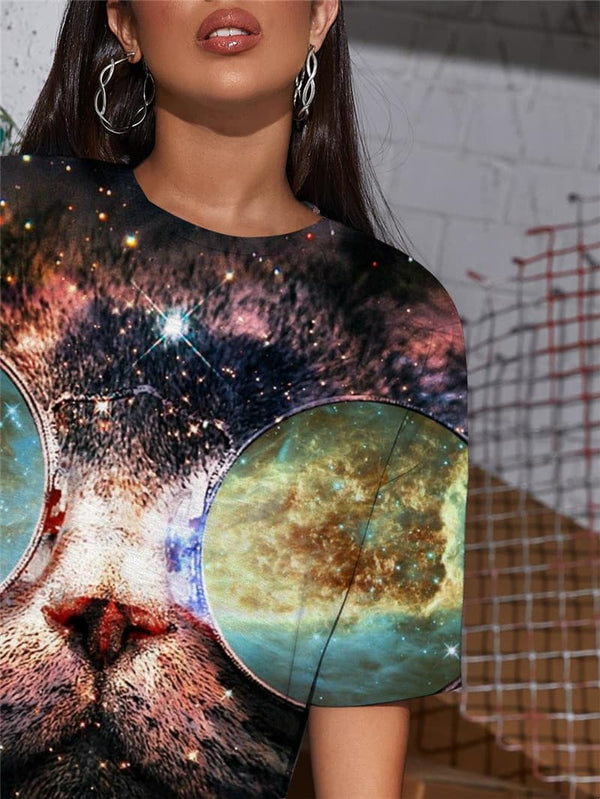 
Cat T-shirt Women Animal Summer Galaxy Shirt Print Nebula Punk Rock Hip Hop Tshirt Printed
                