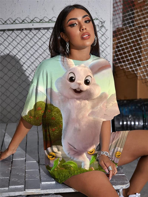
Rabbit T-shirt Women Animal Gothic Flower Summer Lovely Tshirt Printed
                