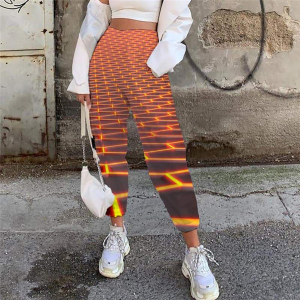 Geometric Pants Women Psychedelic 3d Printed Vortex Jogger Pants Honeycomb High Waist Pants Square Casual Pant - KYKU