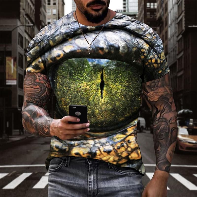 Crocodile T-shirt Men Animal Tshirts Casual Eye Anime Clothes Harajuku Tshirt Printed