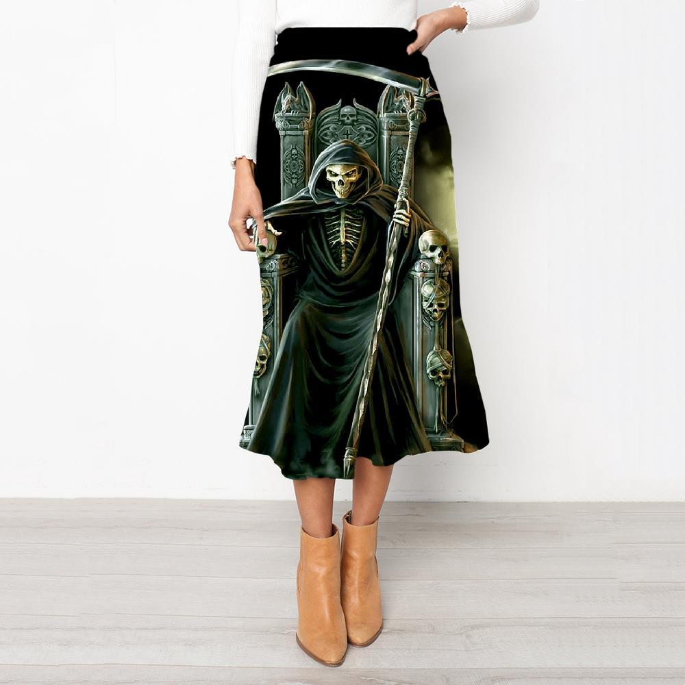 Skull Skirts Women Punk Skirt Ladies Grim Reaper Rock Frauen Lightning School skirt - KYKU