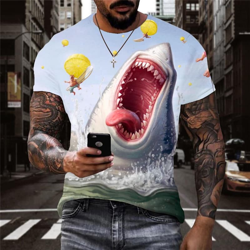 Shark T-shirt Men Ocean Funny T shirts Animal Tshirt Printed Funny Shirt Print