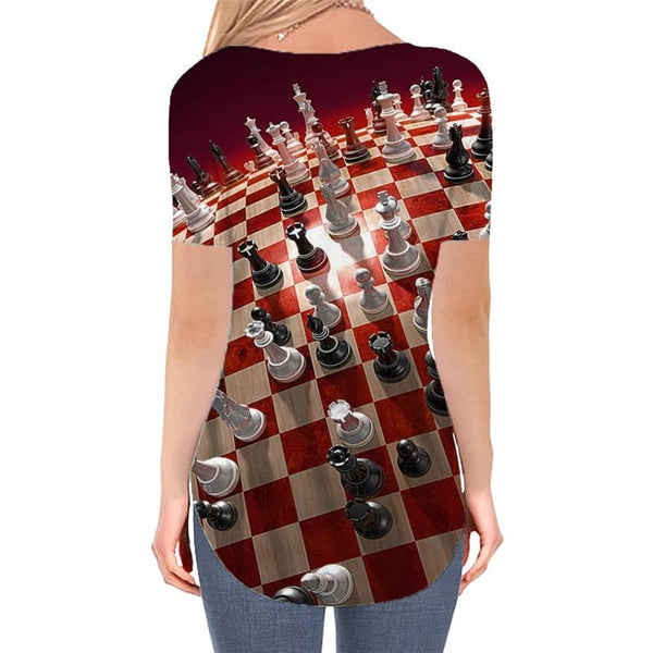 
Geometric T Shirt Women Psychedelic V-neck Tshirt Vortex Funny T shirts International Chess Shirt Print
                